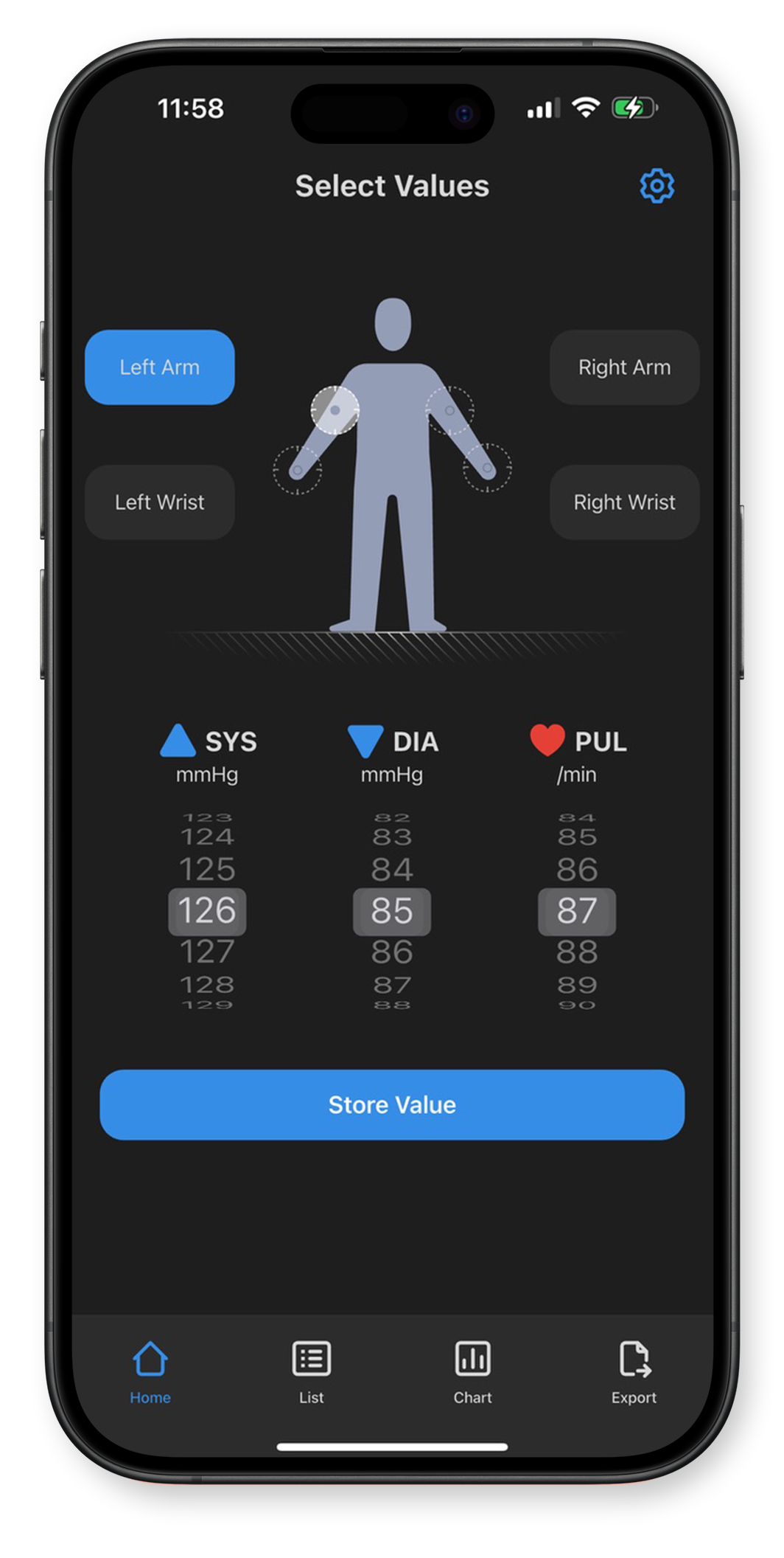 Easily enter your blood pressure values