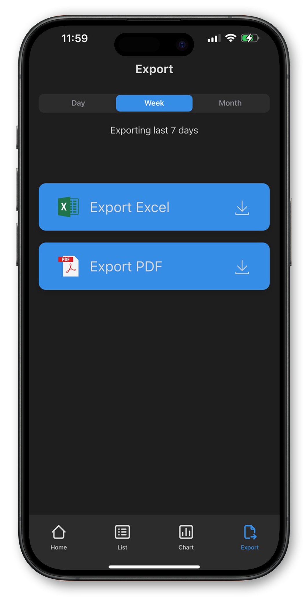 View your charts and export measurements for your doctor